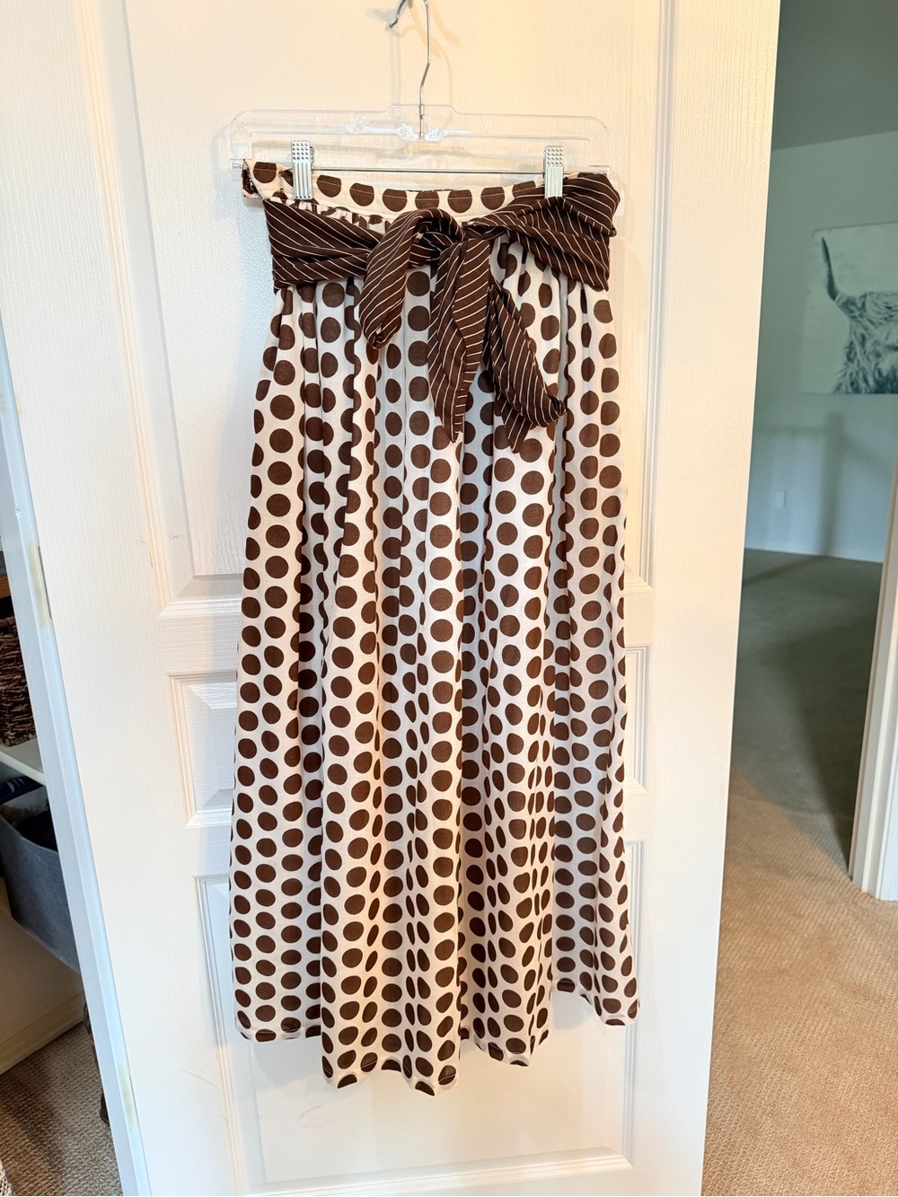 Vintage Two Way Brown Polka Dot Maxi Dress with Stripe Top or Belt - Picture 9 of 11